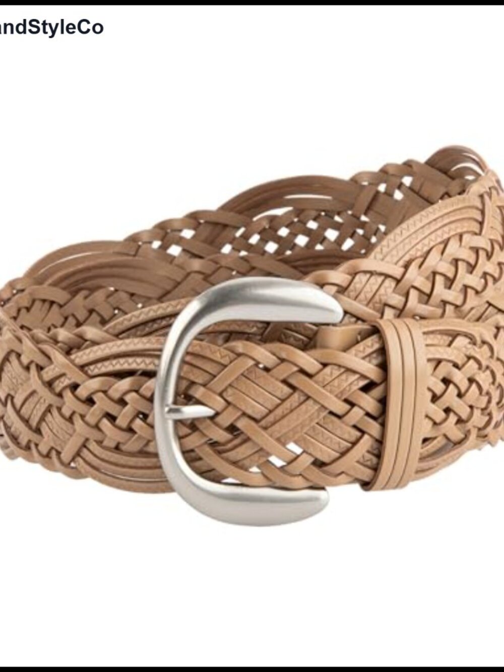 Hand-Woven Braided Faux Leather Belt Wide Silver Buckle